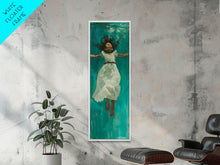 Carregar imagem no visualizador da galeria, Abstract Modern Canvas Art of Woman Underwater, Ocean Wall Art, Coastal Wall Art Print, Oversized Tall and Narrow Canvas Art
