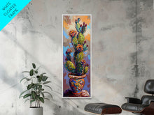 Carregar imagem no visualizador da galeria, Cactus Canvas Printed and Framed Art, Colorful Botanical Wall Art, Desert Art Print, Vertical Narrow Wall Art, Art Print for Kitchen