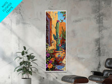 Load image into Gallery viewer, Colorful Canvas Painting of Cactus Framed, Botanical Wall Art Print, Spanish Inspired Canvas Painting, Long and Narrow Living Room Wall Art
