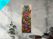 Load image into Gallery viewer, Colorful Abstract Framed Butterfly Canvas Art, Gouache Style Painting, Botanical Wall Art, Oversized Long Narrow Wall Art for Bedroom