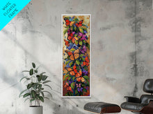 Cargar imagen en el visor de la galería, Colorful Butterfly Vertical Framed Canvas Oil Painting, Abstract Botanical Wall Art, Gouache Style Painted Art, Housewarming Gift for Her