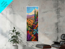 Cargar imagen en el visor de la galería, Colorful Landscape Art, Mountain Wall Art Print, Botanical Art for Kitchen, Impasto Canvas Painting Framed and Printed, Modern Wall Art