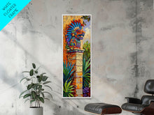 Load image into Gallery viewer, Aztec Inspired Canvas Painting Framed and Printed, Long Narrow Wall Art for Large Space, Beach House Wall Art, Tropical Wall Art Print