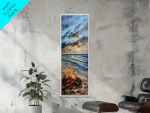 Load image into Gallery viewer, Coastal Watercolor Inspired Canvas Art Printed and Framed, Ocean Wave Beach Wall Art Print, Vertical Wall Art, Framed Bedroom Wall Art
