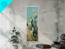 Load image into Gallery viewer, Botanical Desert Art Print of Cactus Framed on Canvas, Framed Western Art, Colorful Landscape Painting, Vertical Art for Living Room