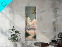 Carregar imagem no visualizador da galeria, Flamingos on Beach, Coastal Art Framed and Printed on Canvas, Modern Beach House Wall Art Print, Housewarming Gift for Her, Beach Print