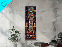 Load image into Gallery viewer, Dia De Los Muertos Sugar Skull Canvas Painting, Gothic Wall Art Print, Skinny Framed Canvas Art, Colorful Day of The Dead Poster Art