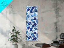Load image into Gallery viewer, Blue and White Floral Pattern on White Background - Framed Canvas Print, Boho Art, Skinny Art, Tall Art, Midcentury Modern Art, Bedroom Wall Decor