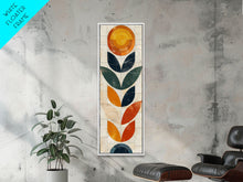 Load image into Gallery viewer, Abstract Geometric Stained Glass Design in Vibrant Colors - Framed Canvas Print, Midcentury Modern Art, Skinny Art, Tall Art, Living Room Wall Decor