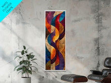Load image into Gallery viewer, Colorful Abstract Design in Swirling Patterns - Framed Canvas Print, Midcentury Modern Art, Skinny Art, Tall Art, Living Room Wall Decor, Boho Art