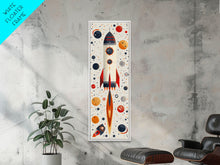 Load image into Gallery viewer, Art Deco Rocket Ship Atomic Age Wall Art, Retro MCM Inspired Framed Canvas Print, Mid-century Modern Nursery Decor