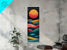 Carregar imagem no visualizador da galeria, Abstract Sunset Over Hills Midcentury Modern Art - Framed Canvas Print, Boho Art, Skinny Art, Living Room Art, Bedroom Decor, Minimalist Landscape