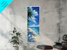 Load image into Gallery viewer, Crystal Clear Waters And Palm Trees On A Sandy Beach Skinny Art Framed Canvas Print For Bedroom Or Guest Room Decor