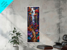 Carregar imagem no visualizador da galeria, Fantasy Forest Pathway with Giant Mushrooms as Tall Skinny Art Framed Canvas Print for Whimsical Wall Decor in Unique Spaces