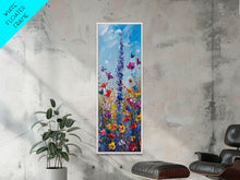 Carregar imagem no visualizador da galeria, Butterflies and Wildflowers, Framed Canvas print, Wood Framed Art, Living Room Decor, Skinny Art, Boho Style Minimalist Wall Art