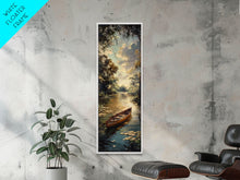 Load image into Gallery viewer, Antique Canoe Framed Canvas Print, lake House Decor, Lake Life Wall Art, Tall Wall Art For Small Spaces
