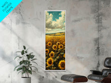 Cargar imagen en el visor de la galería, Bright Sunflowers Field Warm Countryside Farmhouse Wall Art Framed Canvas Print Tall Art Ukiyo-e Japanese Style Art