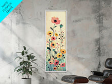 Load image into Gallery viewer, Bright Field of Wildflowers Skinny Art Tall Art Japanese Ukiyo-e Inspired Floral Print Framed Canvas Wall Art