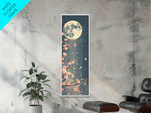 Carregar imagem no visualizador da galeria, Full Moon with Cherry Blossom Ukiyo-e Art, Framed Canvas Print Perfect for Skinny and Tall Spaces, Japanese Style Art