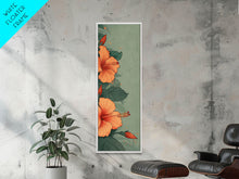 Cargar imagen en el visor de la galería, Bright Hibiscus Flowers Ukiyo-e Inspired Art, Framed Canvas Print Ideal for Tall Skinny Spaces, Japanese Floral Design