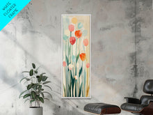 Carregar imagem no visualizador da galeria, Abstract Tulips, Pastel Colors, Japanese Art, Skinny Art, Tall Art, Framed Canvas Print, Ukiyo-e Style