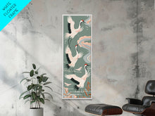 Load image into Gallery viewer, Cranes In Flight Framed Canvas Print, Traditional Japanese Art With Soft Colors And Detailed Wings, Wall Art Ready To Hang