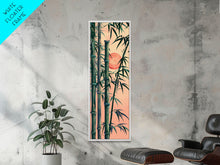 Carregar imagem no visualizador da galeria, Framed Canvas Print Of Bamboo Stalks And Red Sun, Traditional Japanese Style Wall Art Ready To Hang For Asian Inspired Decor