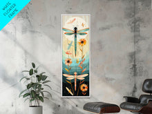 Load image into Gallery viewer, Dragonfly Gathering Night Glow Vibrant Colors Skinny Art Tall Art Framed Canvas Print Japanese Style Art Ukiyo-e Art Wood Block Print Insect Art