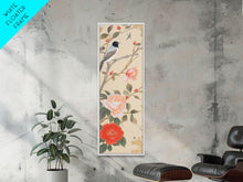 Load image into Gallery viewer, Bird On Branch With Red Peonies And Green Leaves Tall Art Skinny Art Framed Canvas Print Japanese Style Art Ukiyo-e Wood Block Print
