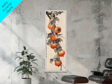 Load image into Gallery viewer, Bountiful Persimmons On Tree Branch Skinny Art Tall Art Framed Canvas Print Japanese Style Art Ukiyo-e Art Wood Block Print Seasonal Natural