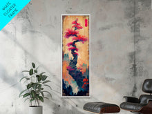 Load image into Gallery viewer, Bonsai Tree With Red Leaves On Gradient Background Wood Block Print Ukiyo-e Wall Art Tall Art Skinny Art Japanese Style