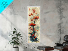 Carregar imagem no visualizador da galeria, Autumn Bonsai Tree Traditional Japanese Style Nature Art On Framed Canvas Print In Ukiyo-e Art Design Tall Skinny Wood Block Wall Decor