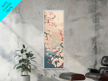 Cargar imagen en el visor de la galería, Cherry Blossom Branches Pale Background Japanese Style Tall Skinny Framed Canvas Print Wall Art