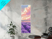 Carregar imagem no visualizador da galeria, Expansive Lavender Field Beneath a Dramatic Cloudy Sky in Warm Pastel Hues Ukiyo-e Art Japanese Framed Canvas Print Skinny Tall Art