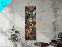 Cargar imagen en el visor de la galería, Fierce Samurai Warriors With Oni Mask Tall Art Ukiyo-e Art Wood Block Print Framed Canvas Print