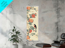 Load image into Gallery viewer, Bird Among Camellia Flowers On Light Background Skinny Art Ukiyo-e Wood Block Print Framed Canvas Print