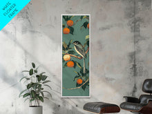 Load image into Gallery viewer, Elegant Bird Among Persimmons On A Green Canvas, Skinny Wall Art With Framed Canvas Print In Japanese Style Art For Feng Shui Decor