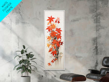 Cargar imagen en el visor de la galería, Brilliant Red Leaves On A Twisted Tree, Framed Canvas Print In Skinny Tall Style, Ideal For Feng Shui Wall Art In Japanese Style Art