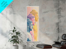 Cargar imagen en el visor de la galería, Colorful Buddha Statues Skinny Art Wood Block Print Japanese Style Art Framed Canvas Print Tall Art Ukiyo-e Art