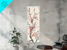 Load image into Gallery viewer, Delicate Plum Blossoms Skinny Art Tall Art Japanese Ukiyo-e Inspired Botanical Framed Canvas Print for Sophisticated Interiors