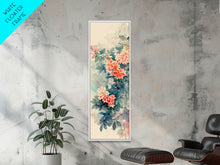 Carregar imagem no visualizador da galeria, Azalea Blossoms Skinny Art Tall Art Japanese Ukiyo-e Inspired Floral Framed Canvas Print for Elegant and Timeless Decor