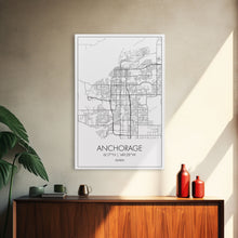 Load image into Gallery viewer, Anchorage Street Map, Alaska Map, City Map Wall Décor, Adventure Wall Art, Minimalist, Modern Art, Wall Art, Canvas Print, Canvas Wall Art