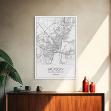 Load image into Gallery viewer, Jackson Street Map, Mississippi Map, City Map Art, Minimalist Art, Wall Art, Canvas Print, Travel Print, Farmhouse Bedroom, Wedding Gift