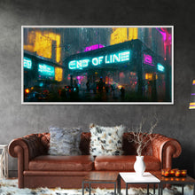 Load image into Gallery viewer, End Of Line, Cyberpunk Subway Art, Dystopian Cyber Punk City, Canvas Print, Bladerunner vibes art, cool wall art, night city