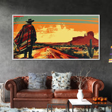 Carregar imagem no visualizador da galeria, Abstract Cowboy in Desert Sunset Scene, Boho Bedroom Art, Framed Canvas Print, Modern Living Room Decoration, Rustic Wall Art