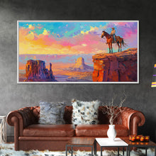 Load image into Gallery viewer, Cowboy Overlooking Monument Valley, Farmhouse Style Framed Canvas Print for Bedroom Wall Art, Rustic Home Decor, Scenic Western Landscape