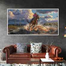 Load image into Gallery viewer, Colorful Desert Landscape with Tree Under Starry Sky, Stunning Framed Canvas Print, Living Room Art, Bedroom Decor, Southwestern Wall Art