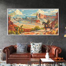 Load image into Gallery viewer, Cowboy Riding through Canyon, Framed Canvas Print for Rustic Living Room Decor, Western Art for Home and Bedroom Decoration