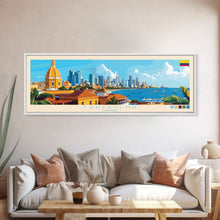 Cargar imagen en el visor de la galería, Cartagena, Colombia Panoramic Travel Poster Canvas Print, Cartagena, Colombia Painting, Colombia Art, Cartagena Travel Art, Guest Room Painting