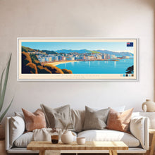 Load image into Gallery viewer, Wellington, New Zealand Panoramic Travel Poster Canvas Print, Wellington, New Zealand Painting, New Zealand Art, Wellington Panoramic Travel Art, Travel Painting